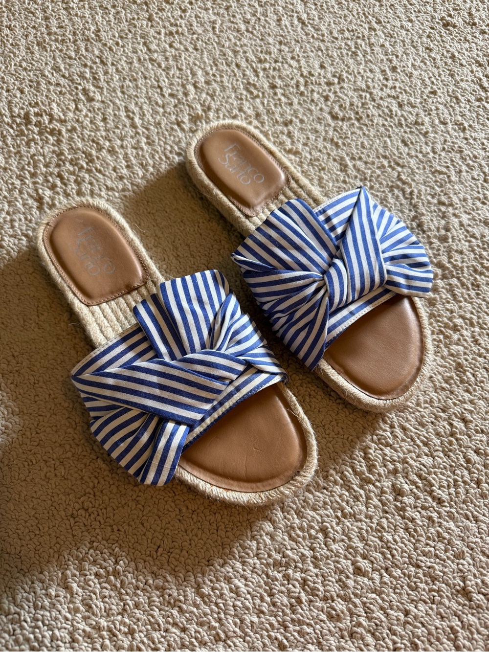 Franco Sarto Blue & White Striped Bow Slide Sandals